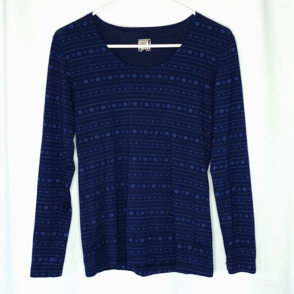 32 Degrees Heat Long Slve Scoop Neck T Shirt Athletic Blue Floral Weatherproof L - Picture 1 of 7